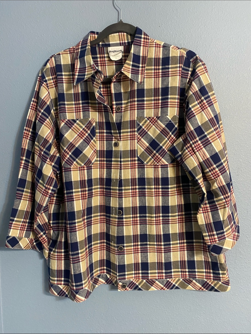 BonWorth Navy, Cream & Red Plaid Button-Up Jacket